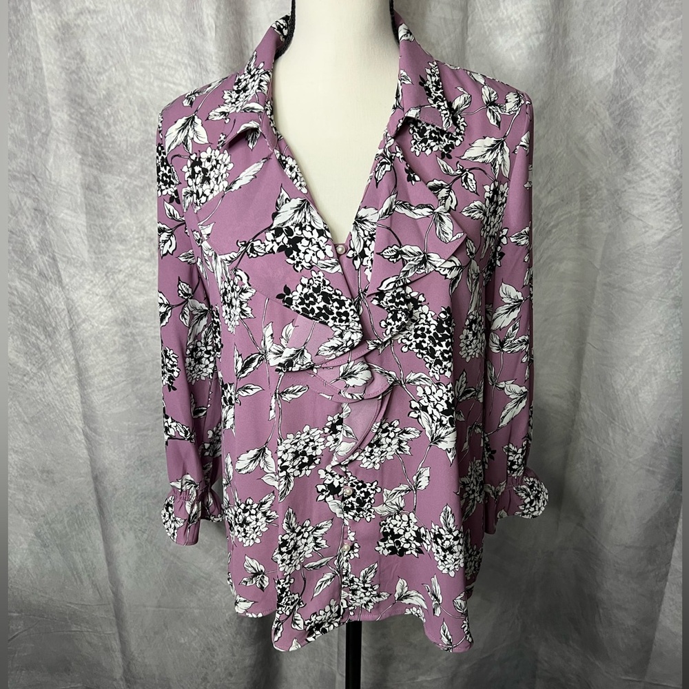 Karl Lagerfeld Mauve Floral Button-Up Blouse - MED